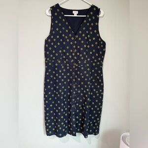 J. Crew Linen Navy Dress with Gold Flowers
